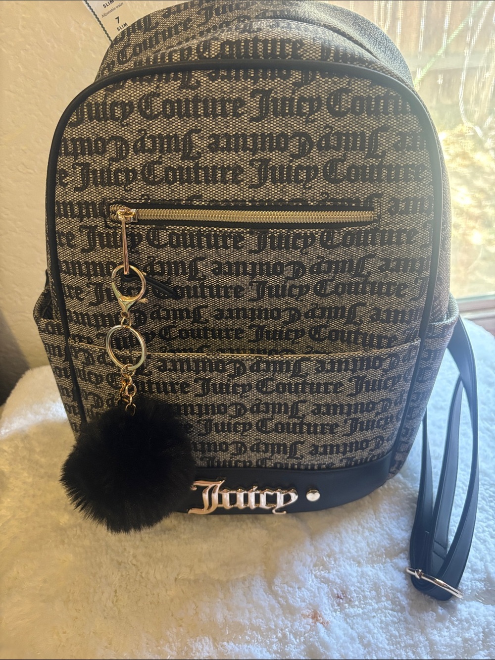 NWT Juicy Couture Large Black & Gray Logo Print Backpack